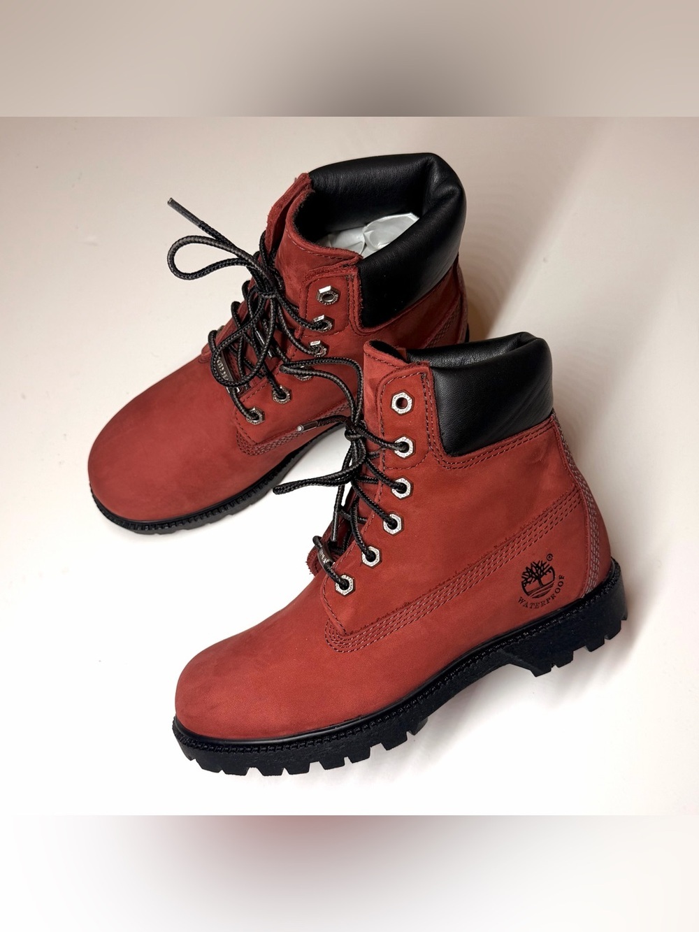 Timberland Juniors 6-inch Premium Waterproof Boots red and black Size- 6.5 M